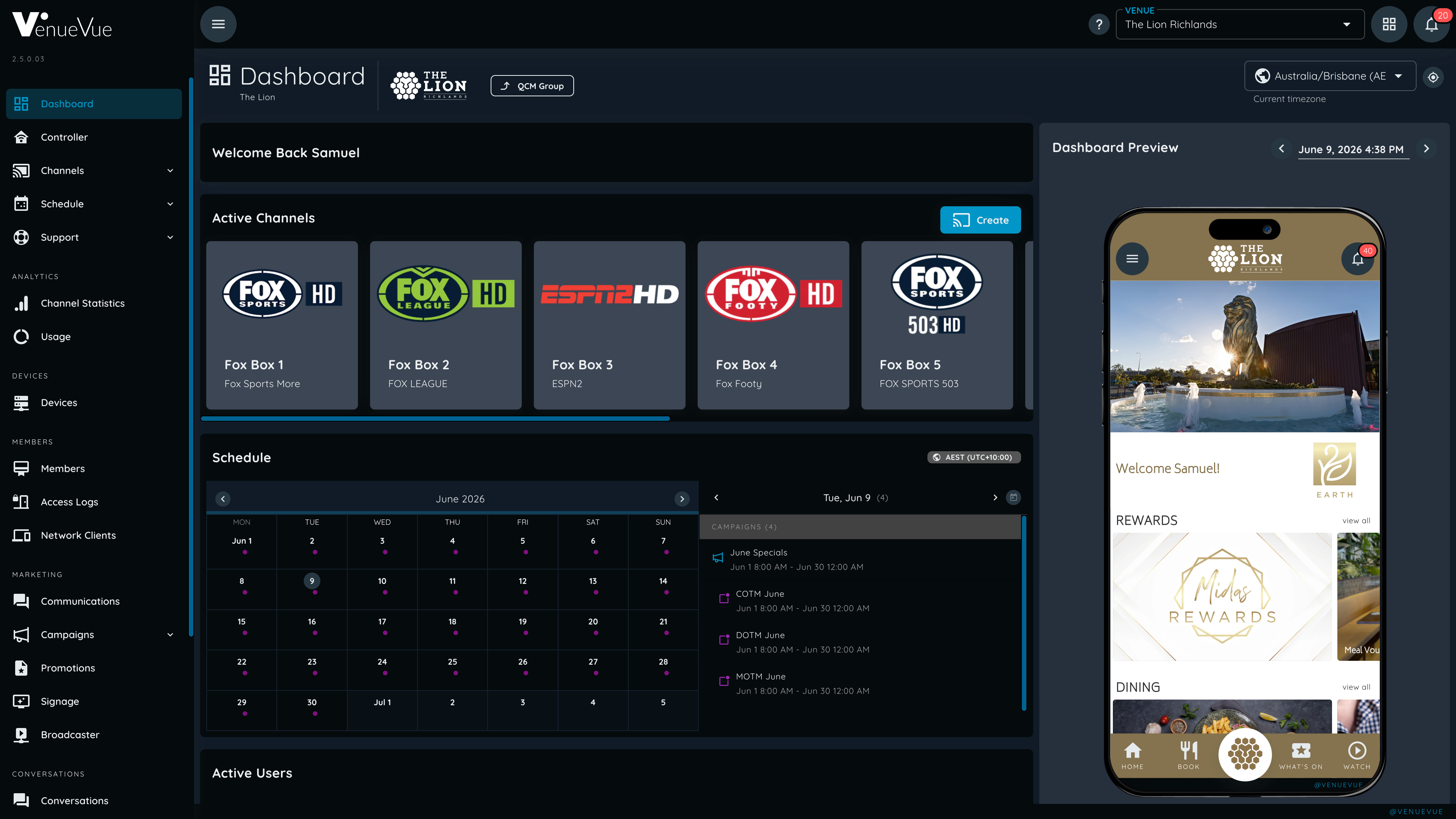 VenueVue dashboard